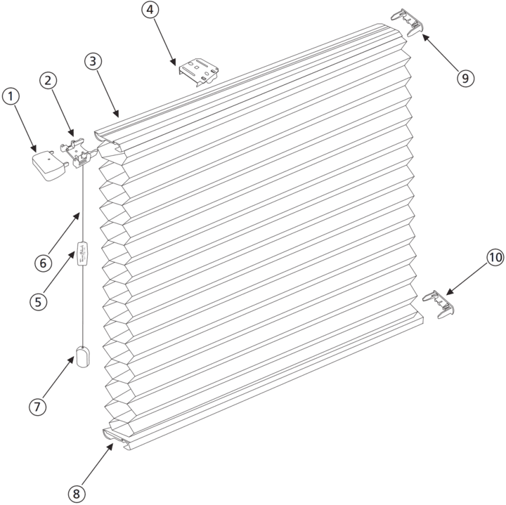 1. tapa de control 2. control 3. riel 4. bracket 5. ecualizador 6. cordon 7. campana 8. riel inferior 9. tapa de riel 10. tapa de riel inferior
