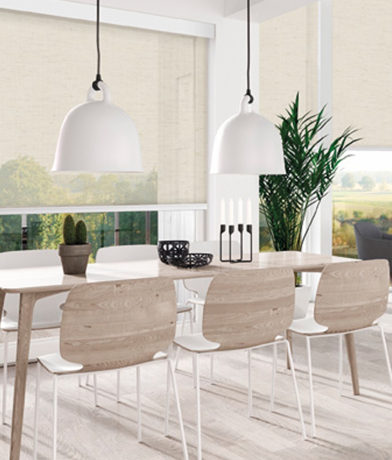 persianas screen nature vertilux, malla solar con acabado imitación lino, que permite la moderación de entrada de luz y brinda al mismo tiempo privacidad